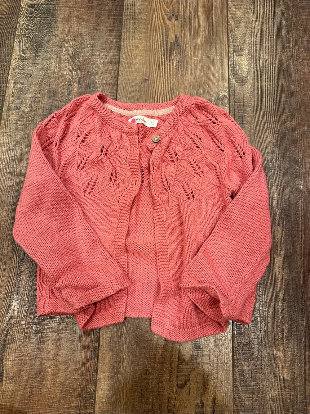 Mini Boden Coral Pink Knit Cardigan with Eyelet Yoke